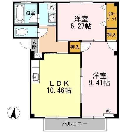 ハピネス本郷II(2LDK/1階)の間取り写真