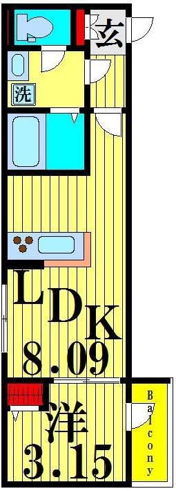 グランシャレー西綾瀬(1LDK/2階)の間取り写真