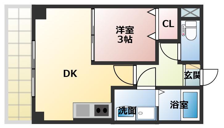 ベルシティ霞城(1DK/2階)の間取り写真