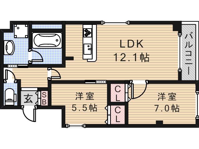 レジデンスJUKO(2LDK/2階)の間取り写真