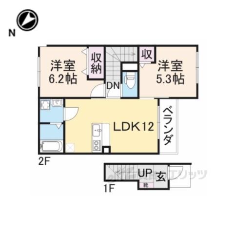 ベルグラースFUKUMITSU2(1LDK/1階)の間取り写真