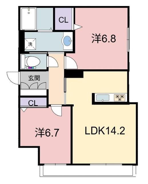 シャーメゾンRAC中沢(2LDK/1階)の間取り写真