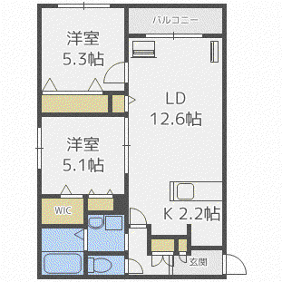 PLESURE MINAMI 13 JO(2LDK/1階)の間取り写真