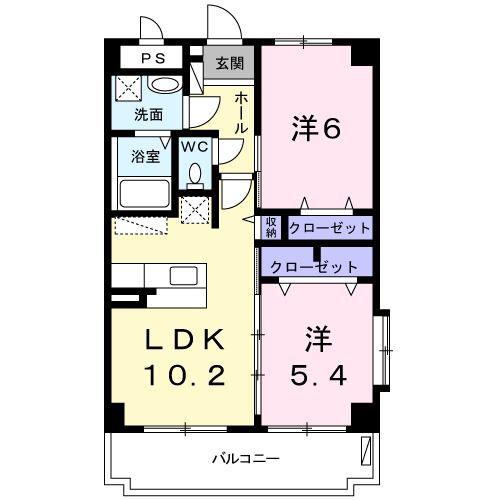 ヒルサイドマンションB(2LDK/1階)の間取り写真