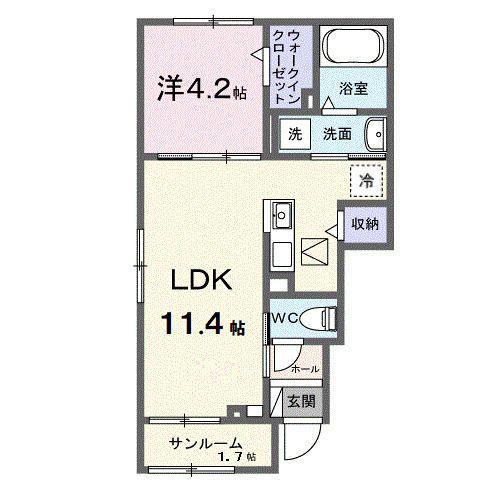 ＪＲ山陽本線 福山駅 バス乗車時間：13分 最寄りバス停で下車 徒歩3分 2階建 新築(1LDK/1階)の間取り写真