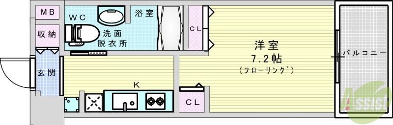 セレッソコート リバーサイドOSAKA(1K/6階)の間取り写真