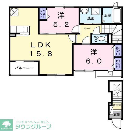 パーシモン(2LDK/2階)の間取り写真