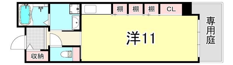 UR浜甲子園さくら街10号棟(1K/1階)の間取り写真