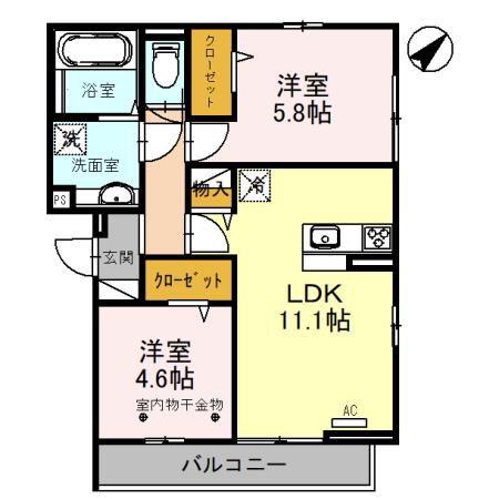 サンヴィラージュ(2LDK/2階)の間取り写真