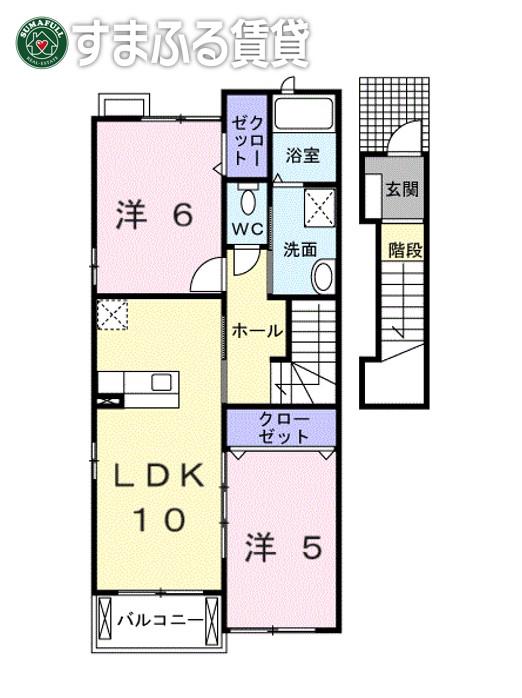 プリム・ローズ(2LDK/2階)の間取り写真