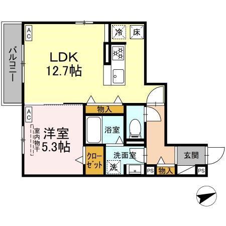 D-HILLS中条(1LDK/2階)の間取り写真