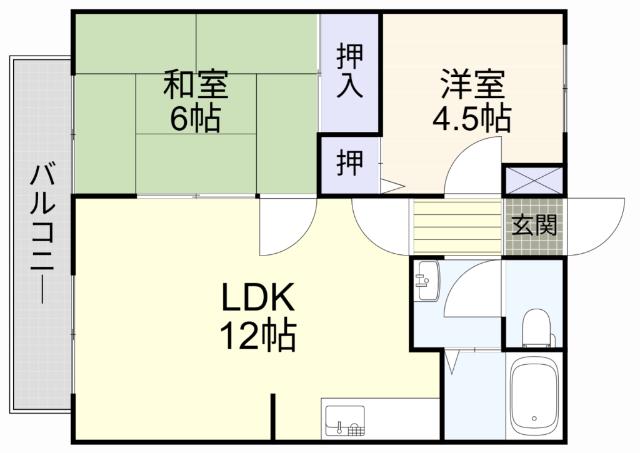 サンライフHARADA B棟(2LDK/2階)の間取り写真