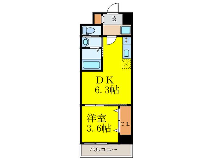 クローバー・レジデンス茨木(1DK/4階)の間取り写真