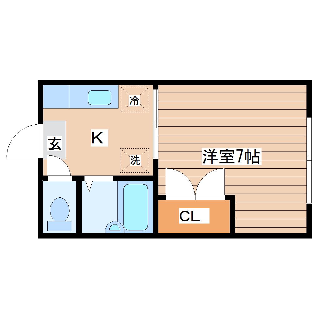 仙台市地下鉄東西線 八木山動物公園駅 徒歩20分 2階建 築39年(1K/1階)の間取り写真