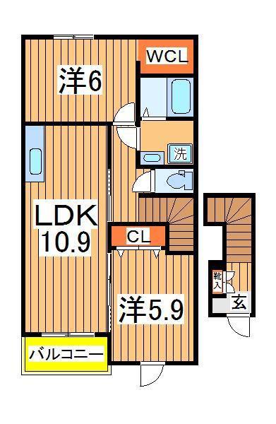 シオンⅢ(2LDK/2階)の間取り写真