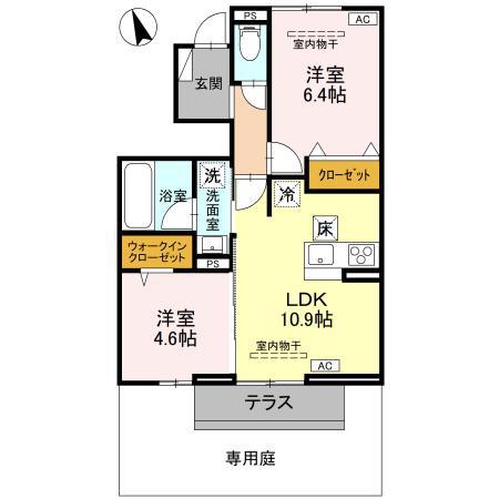 ボンヌクール城東103(2LDK/1階)の間取り写真