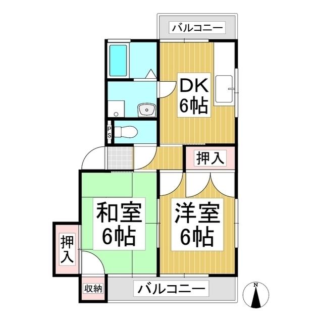 ブルーハーモニクス(2DK/2階)の間取り写真