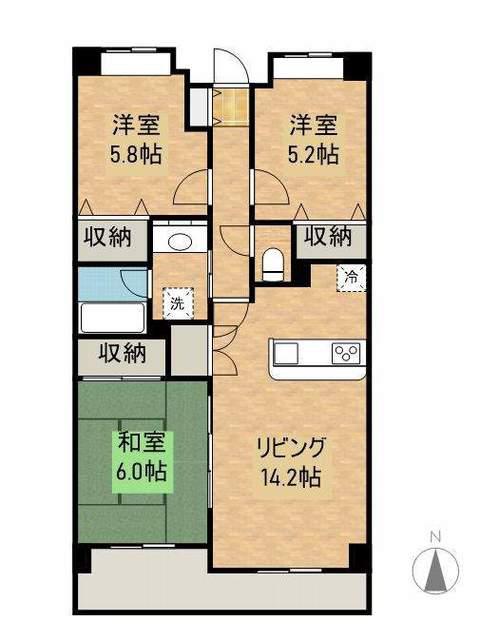 ライオンズマンション神田町(3LDK/6階)の間取り写真