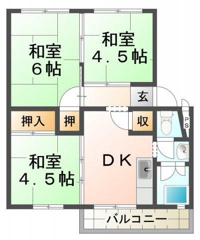 東垂水南4号棟(3DK/1階)の間取り写真