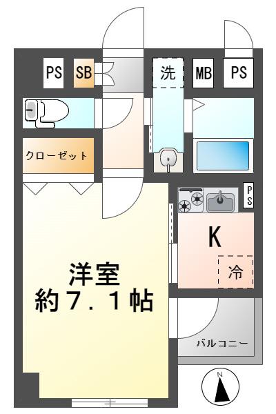 カミナール B・B(1K/2階)の間取り写真