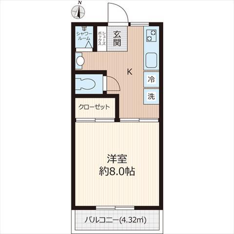 南矢名PRIMEPLACE(1K/2階)の間取り写真