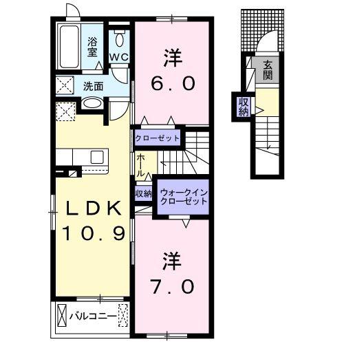 エムロード C(2LDK/2階)の間取り写真