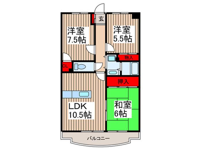 プルヌス東川口(3LDK/1階)の間取り写真