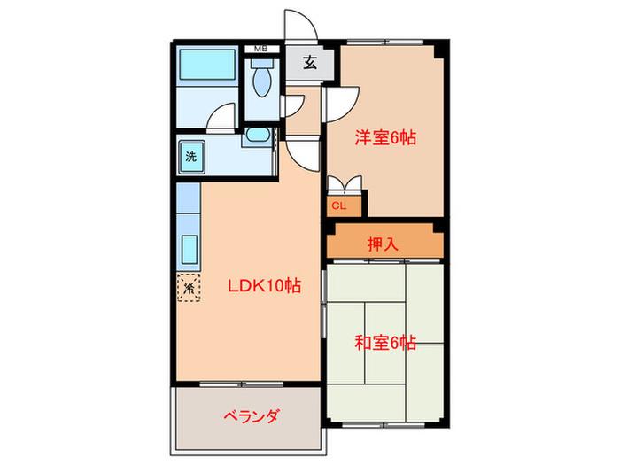 メルシーハイム(2LDK/2階)の間取り写真