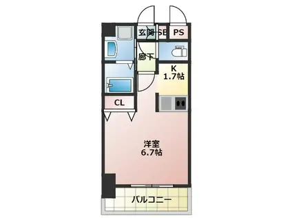 プレサンス三宮東アルバーナ(1K/6階)の間取り写真