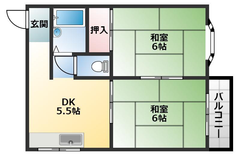 ルブラン甲陽(2DK/3階)の間取り写真