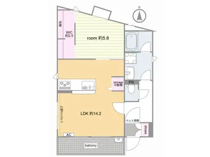 ベルフォーレ原山(1LDK/2階)の間取り写真