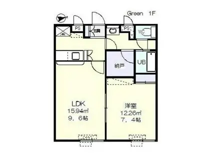 GREEN(1LDK/1階)の間取り写真