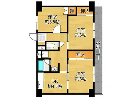 ビレッジハウス草部(3DK/2階)の間取り写真