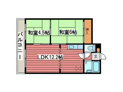 エンドレス三井西岡(2LDK/4階)の間取り写真