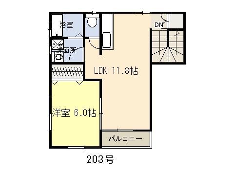 フルール山の下(1LDK/2階)の間取り写真
