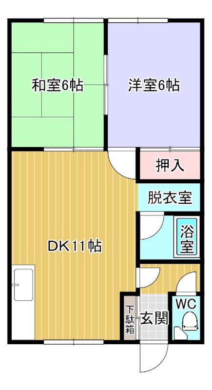 鳥里ハイツ(2LDK/1階)の間取り写真