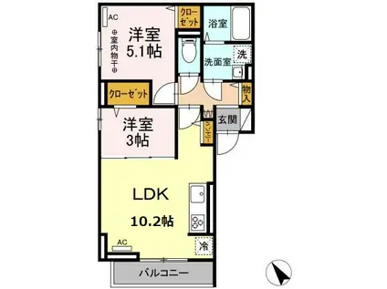 シャトレ町田(2LDK/3階)の間取り写真
