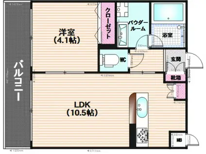 アバンダント三筑(1LDK/4階)の間取り写真