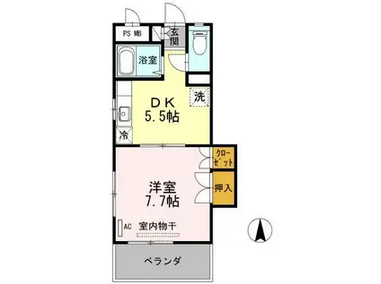 みよしのハイツ(1DK/3階)の間取り写真