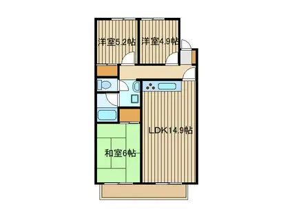 ロイヤルハイツ谷原(3LDK/3階)の間取り写真