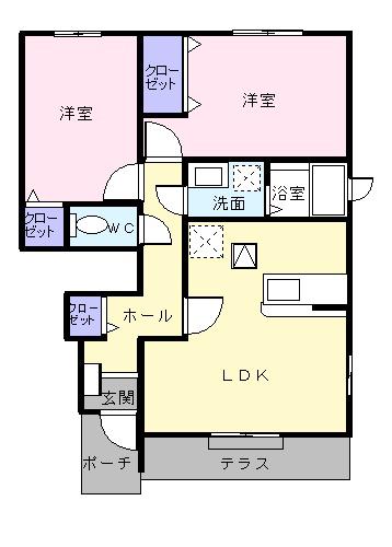 カモミールIII A(2LDK/1階)の間取り写真