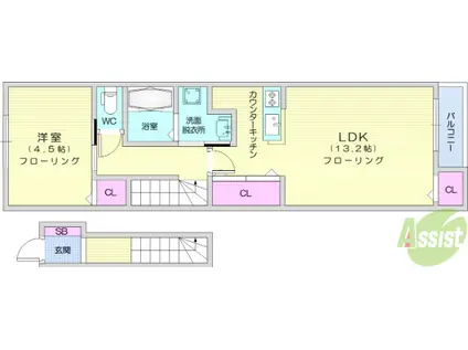 フェリーズ南仙台(1LDK/2階)の間取り写真