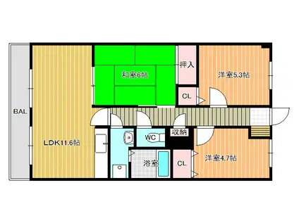 ハイグレード高井田(3LDK/4階)の間取り写真