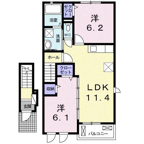 グランデ カーサH(2LDK/2階)の間取り写真