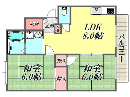 エクセル武庫川2(2LDK/2階)の間取り写真