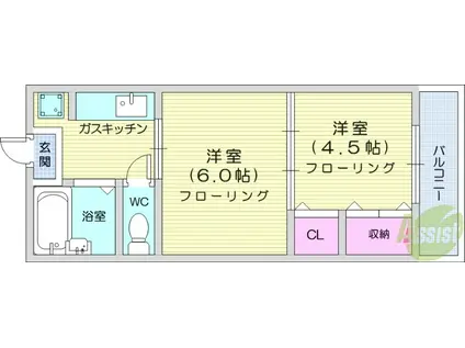 平和マンション上杉(2K/4階)の間取り写真