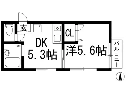 ガーデンハウス宝塚B棟(1DK/2階)の間取り写真