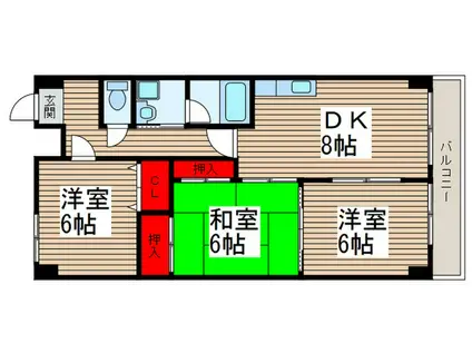 富士ビューハイツ(3DK/6階)の間取り写真
