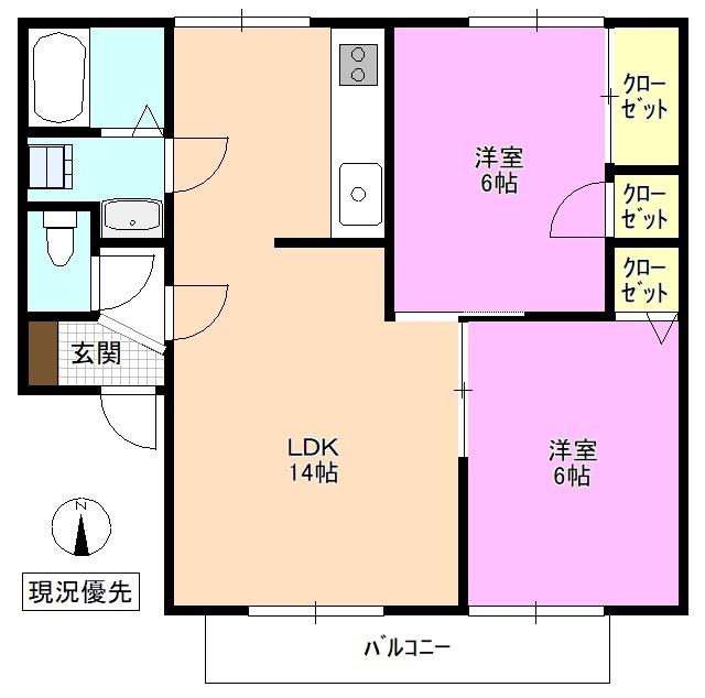 クレア・笹部 A/B棟(2LDK/1階)の間取り写真