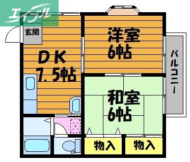 コーポマムB棟(2DK/2階)の間取り写真